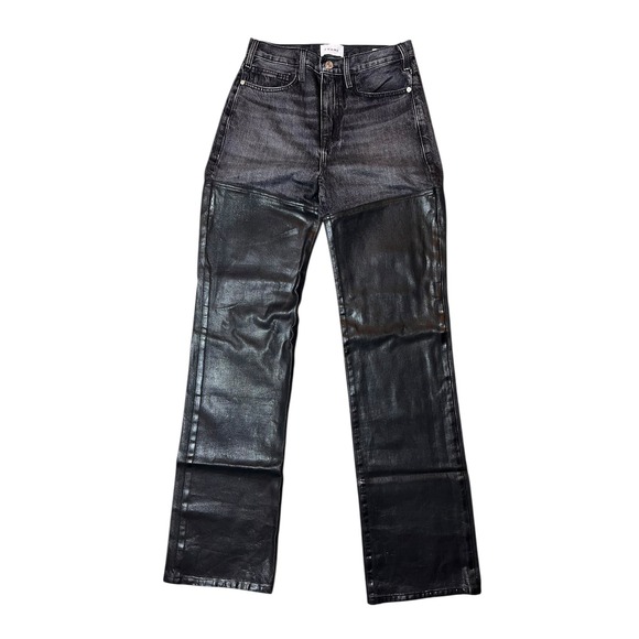 FRAME‎ Le Jane Midnight Mix Denim Coated Straight Paneled Black Jeans Size 26
